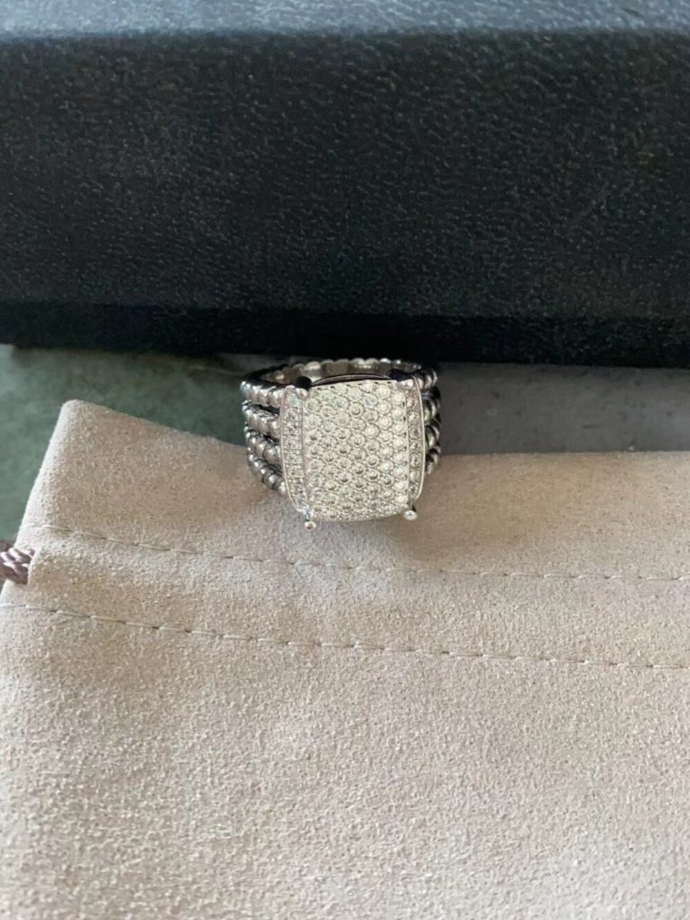 David Yurman DY Diamond Ring – Cable Collection, Silver Finish size:7